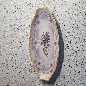 German Porcelain Oval Dish/Plate Purple with Flowers